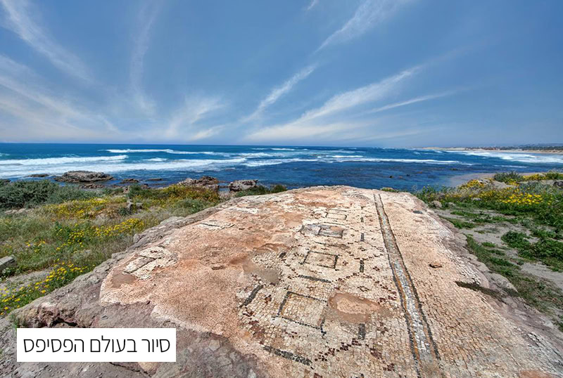 אתר עתיקות קיסריה על חוף הים עם נוף מרהיב.